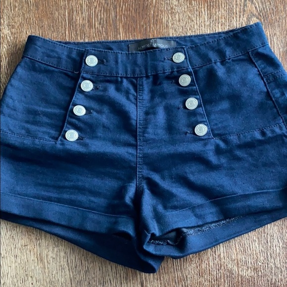Almost Famous Pants - Almost Famous Navy Blue Shorts with Button Front Detail